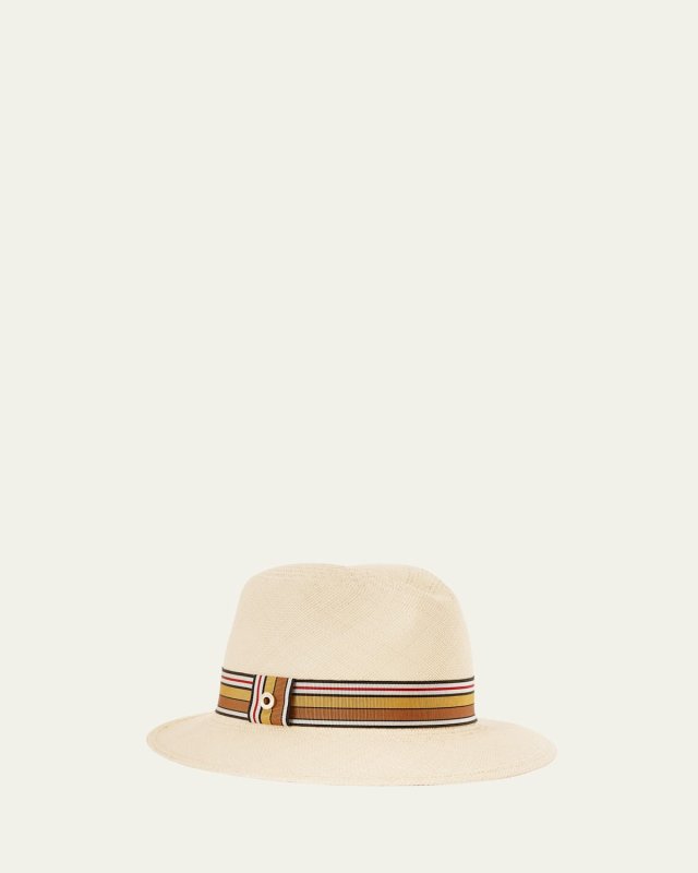 Ingrid Straw Panama Brisa Hat w/ Multi-Stripe Ban